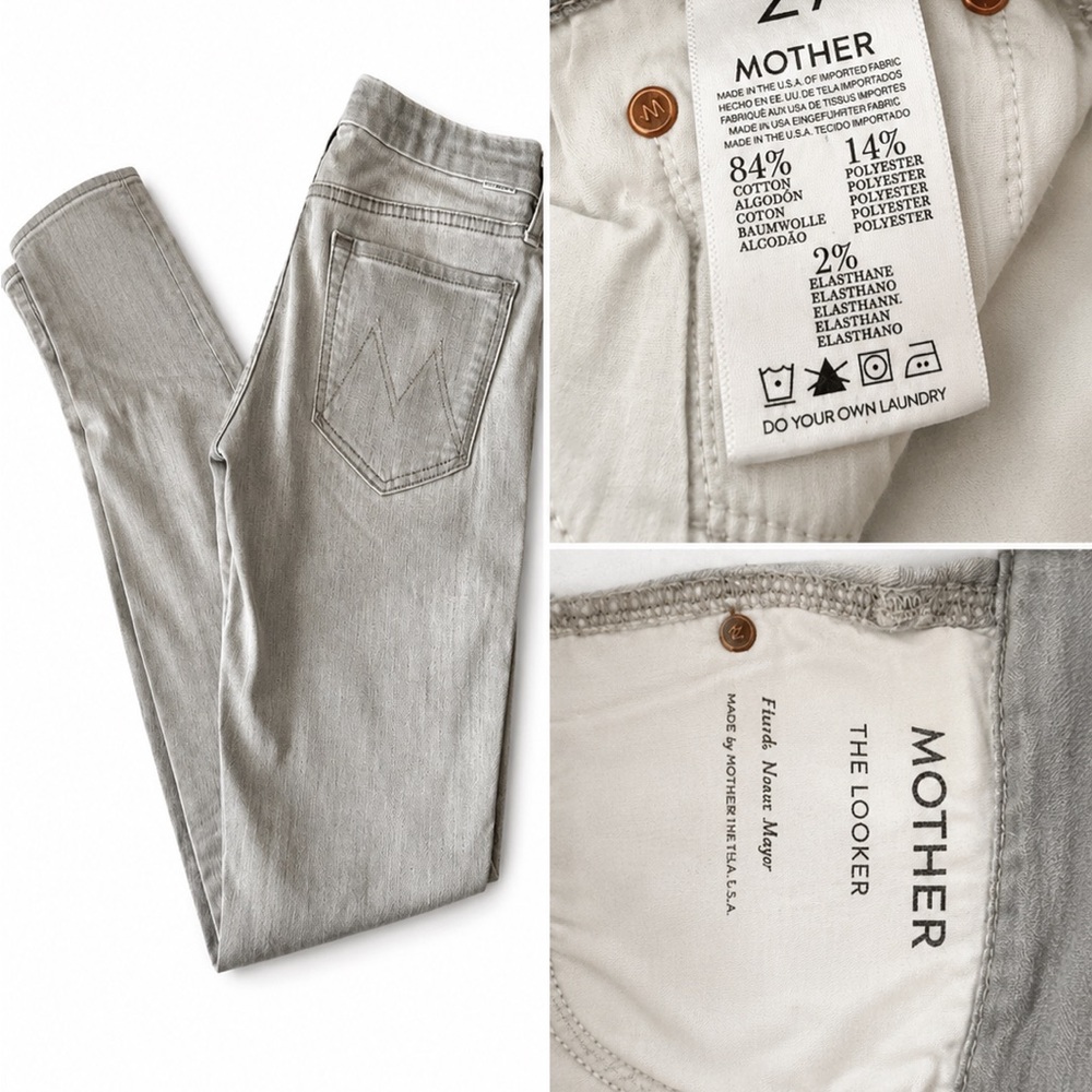 MOTHER Light Gray The Looker High-Rise Jeans
